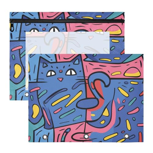 Binder-Federmäppchen, 3 Löcher, 3 Löcher, Tasche für 3 Ringe, 2 Stück, Lehrer, Schulbedarf, verrücktes Kätzchen von Amooorous