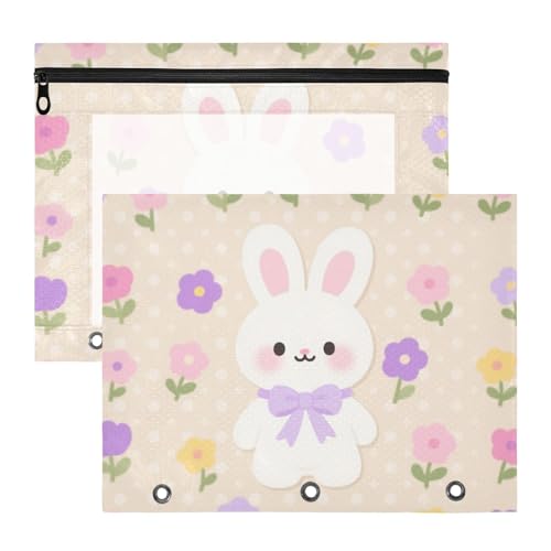 Binder-Federmäppchen, 3 Löcher, Taschenordner für A4-Papier, Briefe, 2 Stück, Lehrer Zuhause, niedliches Cartoon, weißes Kaninchen von Amooorous