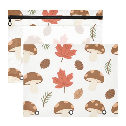 Binder-Federmäppchen mit 3 Löchern, für A4-Papier, Briefe, 2 Stück, Lehrer, Büro, niedlicher Cartoon, braune Pilze von Amooorous