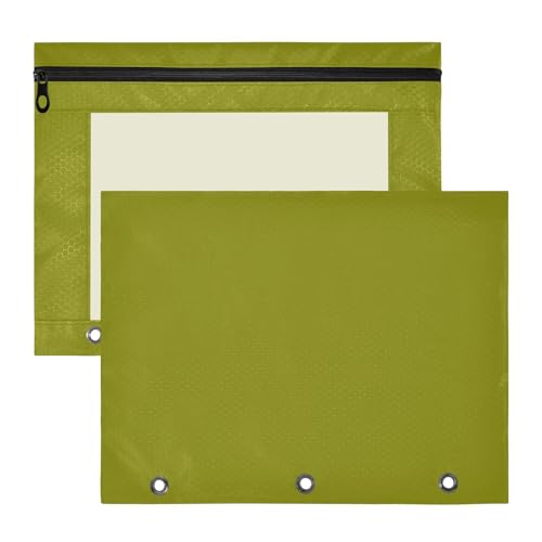 Binder-Federmäppchen mit 3 verstärkten Ösen, 3-Loch-Tasche für 3 Ringe, 2 Stück, für Lehrer und Zuhause, solides Grasgrün von Amooorous