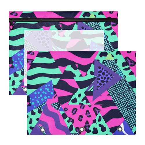 Binder-Federmäppchen mit Reißverschluss, 3-fach Locher, für A4-Papier, Briefe, 2 Stück, für Schüler, Studenten, Lehrerbedarf, Leopardenmuster, Dreiecke, Streifen, Punkte Binder-Federmäppchen mit Reißverschluss, 3-fach Locher, für A4-Papier, Briefe, 2 Stück, für Schüler, Studenten, Lehrerbedarf, Leopardenmuster, Dreiecke, Streifen, Punkte von Amooorous