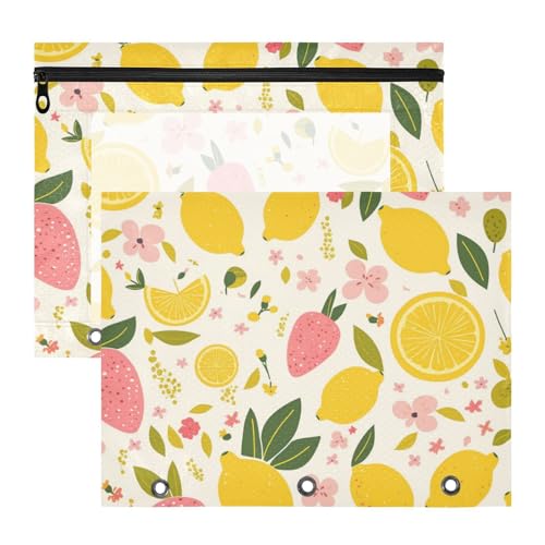 Binder-Federmäppchen mit glatten Reißverschlüssen, Kunststoff-Aktenordner für 3 Ringe, 2 Stück, für Studenten, Lehrerbedarf, Sommerfrüchte, Retro, Gelb Binder-Federmäppchen mit glatten Reißverschlüssen, Kunststoff-Aktenordner für 3 Ringe, 2 Stück, für Studenten, Lehrerbedarf, Sommerfrüchte, Retro, Gelb von Amooorous