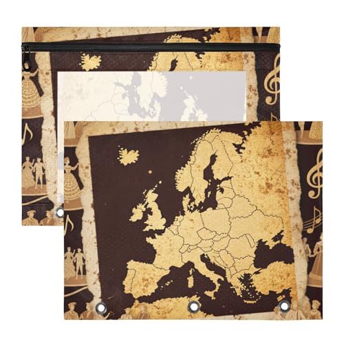 Binder Pencil poucheses Portable Plastic File Folder for 3 Rings Binder 2 Pack Teacher Home Retro Continental European Brown von Amooorous