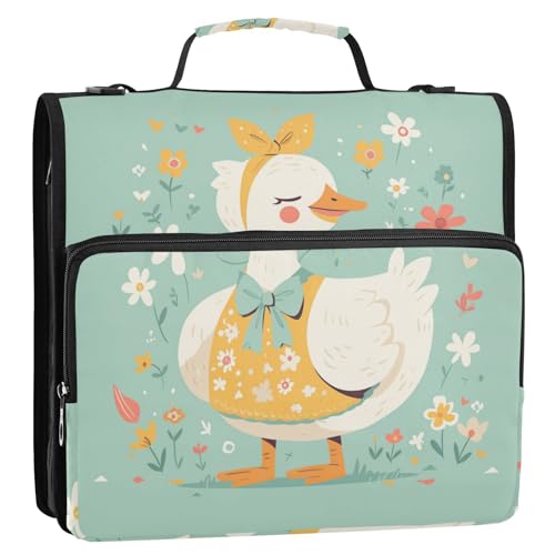 Bindertasche mit niedlichem Entenmotiv, 3,8 cm, Reißverschluss, mit Griff, mehrere Fächer, Aufbewahrungstasche für Dokumente, Akten, für Büro, Schule, Gestor de Carpetas de Office, Blau von Amooorous