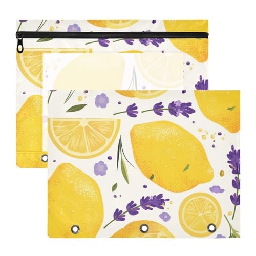 Bindertaschen, bezaubernde 3-Loch-Tasche für A4-Papier, Briefe, 2 Stück, Lehrer, Schulanfang, Frühling, Lavendel, Zitronen, frisch von Amooorous