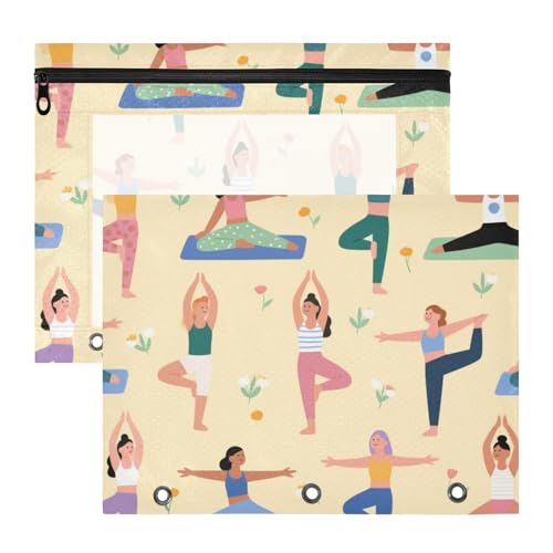 Bindertaschen, tragbar, 3 Löcher, Tasche für 3 Ringe, 2 Stück, Studenten, Kunstbedarf, Aufbewahrung, niedliches Cartoon-Yoga, Gelb Bindertaschen, tragbar, 3 Löcher, Tasche für 3 Ringe, 2 Stück, Studenten, Kunstbedarf, Aufbewahrung, niedliches Cartoon-Yoga, Gelb von Amooorous