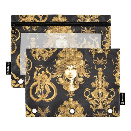 Bindertaschen mit 3 Ringen mit transparentem Fenster, Schwarz und Gold, große Bleistifttaschen in verschiedenen Farben, 3 Löcher, Ordner für Büro, Schule, Kosmetik, mehrfarbig, 2 Stück Bindertaschen mit 3 Ringen mit transparentem Fenster, Schwarz und Gold, große Bleistifttaschen in verschiedenen Farben, 3 Löcher, Ordner für Büro, Schule, Kosmetik, mehrfarbig, 2 Stück von Amooorous