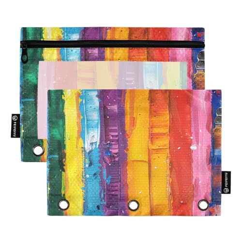 Bindertaschen mit Reißverschluss und transparentem Fenster, Regenbogenstreifen, Ringordner mit Taschen, groß und stabil, 3 Ringe, Federmäppchen zur Aufbewahrung von Schul- und Bürobedarf, mehrfarbig von Amooorous