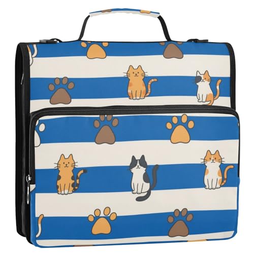 Blau-weiß gestreifte Katzenpfote, 3,8 cm, Büroordner mit Schultergurt und Griff, Laege Kapazität, Schulordner, Organizer für Mittelschüler, Cartera Portátil Blau-weiß gestreifte Katzenpfote, 3,8 cm, Büroordner mit Schultergurt und Griff, Laege Kapazität, Schulordner, Organizer für Mittelschüler, Cartera Portátil von Amooorous