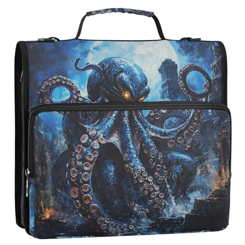 Blauer Glitzer, böses Tier, Meeresmonster, 3,8 cm, 3 Ringe, Büroordner, Organizer mit Griff und abnehmbarem Schultergurt, mehrere Taschen, tragbar, Homravel sichere Aufbewahrungstasche für von Amooorous