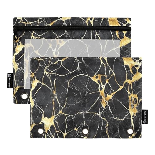 Bleistift-Reißverschluss mit transparentem Fenster, schwarz-gold, unregelmäßige Kunst, Marmor, Ringordner mit Taschen, große Kapazität, Ordner, 3 Ringe zur Aufbewahrung von Schul- und Bürobedarf Bleistift-Reißverschluss mit transparentem Fenster, schwarz-gold, unregelmäßige Kunst, Marmor, Ringordner mit Taschen, große Kapazität, Ordner, 3 Ringe zur Aufbewahrung von Schul- und Bürobedarf von Amooorous
