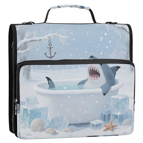 Blue Bathing Shark Ringbuch mit 3 Ringen und extra Taschen mit Griff, einfach zu transportieren, Portfolio-Ordner für Mittelschule, Organisadores de suministros escolares von Amooorous
