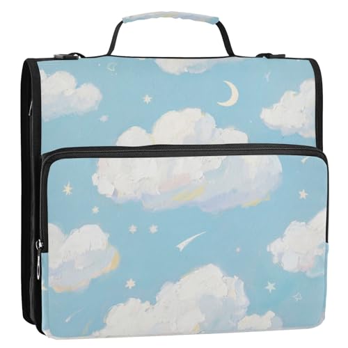 Blue Cloud 3,8 cm Ringbuch mit Reißverschluss und Gurt, mehrere Taschen, Schulbedarf, Organizer für Schule/Büro, Bolsa de Cremallera von Amooorous