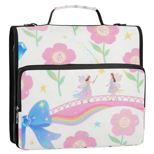 Bolsa de almacenamiento de archivos Büroordner mit 3 Ringen, mit Griff und abnehmbarem Schultergurt, mehrere Taschen, Dokumenten-Organizer, Tasche für Schule/Büro, Rosa von Amooorous