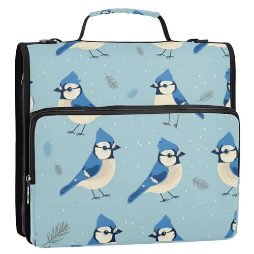 Bolsa de almacenamiento de archivos Simple Spring Birds Ringbuch Organizer mit 3 Ringen und Gurt, einfach zu tragen, Dokumenten-Organizer, Tasche für Schule/Büro, Blau, 3,8 cm von Amooorous
