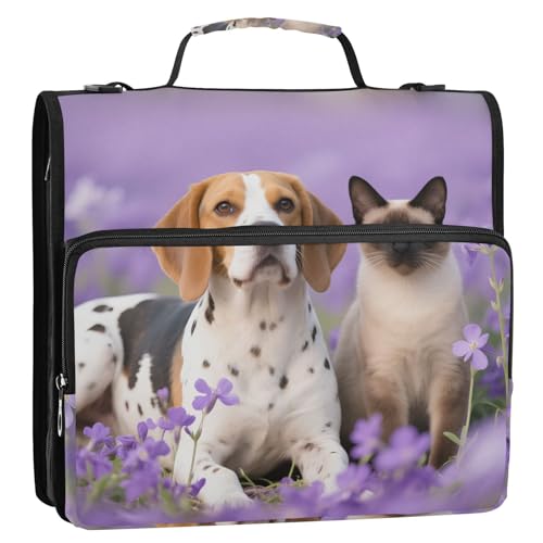 Büroordner mit 3 Ringen, violetter Lavendel, 3,8 cm, mit Griff, inklusive Reißverschlusstasche, tragbar, für Zuhause, Reisen, sichere Aufbewahrungstasche, geeignet für Mittelschule, Carpeta del von Amooorous