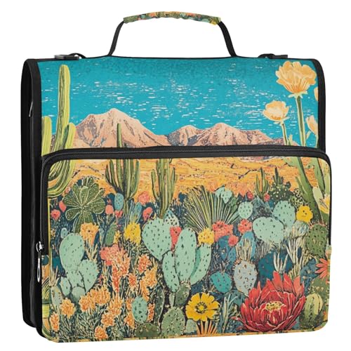 Bunte Wüste mit Kakteen, blühende Blumen, 3,8 cm, 3 Ringe, Ordner mit extra Taschen und Schultergurt, wasserdicht, Schulordner, Organizer für Schule, Cremallera de Carpeta Bunte Wüste mit Kakteen, blühende Blumen, 3,8 cm, 3 Ringe, Ordner mit extra Taschen und Schultergurt, wasserdicht, Schulordner, Organizer für Schule, Cremallera de Carpeta von Amooorous