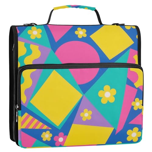 Bunte geometrische Formen, gelbe Blumen, 3 Ringe, Reißverschluss, Ordner mit Griff, leicht zu transportieren, Dokumenten-Organizer für Mittelschule, Clip de Cremallera escolar Bunte geometrische Formen, gelbe Blumen, 3 Ringe, Reißverschluss, Ordner mit Griff, leicht zu transportieren, Dokumenten-Organizer für Mittelschule, Clip de Cremallera escolar von Amooorous