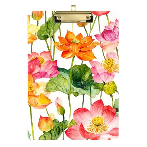Bunter Blumen-Ordner mit Klemmbrett, A4, legale Größe, transparent für 5. Klasse, Essentials für Lehrer, Tabla para escribir con Clip, Größe 22,9 x 30,5 cm von Amooorous