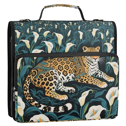 Calla-Lilie, Tribal-Stil, Leopardenmuster, weiß, 3 Ringe, Ordner mit extra Taschen und Schultergurt, einfach zu tragen, Schulbedarf, Organizer für Schule und Büro, Organizadores de Carteras Calla-Lilie, Tribal-Stil, Leopardenmuster, weiß, 3 Ringe, Ordner mit extra Taschen und Schultergurt, einfach zu tragen, Schulbedarf, Organizer für Schule und Büro, Organizadores de Carteras von Amooorous