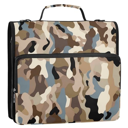 Camouflage-Retro-Ordner-Organizer mit 3 Ringen und Gurt, einfach zu transportieren, Dokumenten-Organizer, Tasche für Schule und Büro, Carpeta de Cremallera Camouflage-Retro-Ordner-Organizer mit 3 Ringen und Gurt, einfach zu transportieren, Dokumenten-Organizer, Tasche für Schule und Büro, Carpeta de Cremallera von Amooorous