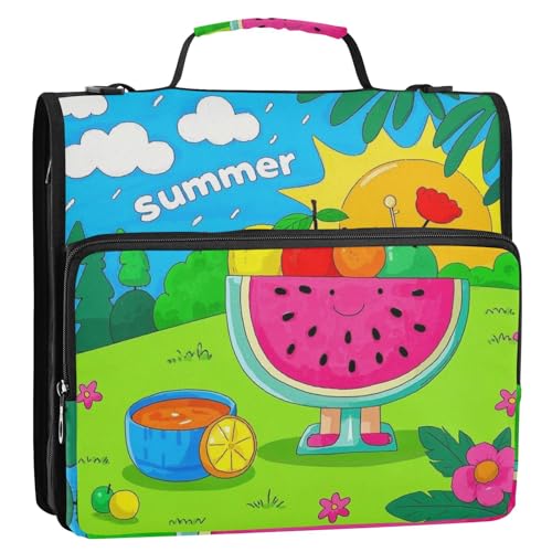 Cartera Portátil Ordnertasche mit 3 Ringen, Reißverschluss, mit Schultergurt und Griff, inklusive Reißverschlusstasche, 3,8 cm, Motiv: Cartoon, Blau, 3,8 cm von Amooorous