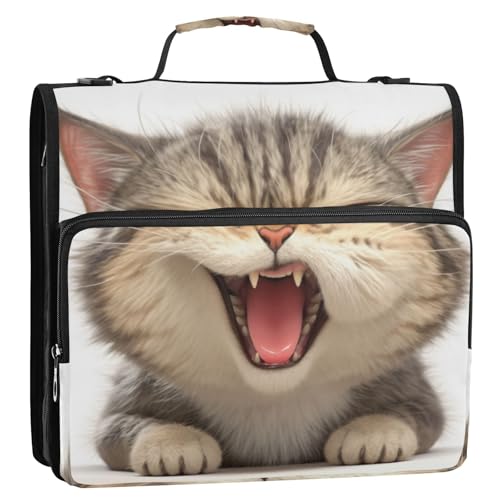 Cartoon Angry Cat Fuuny 3 Ringe Ordner mit extra Taschen mit Griff und abnehmbarem Schultergurt, leicht zu tragen, mit Reißverschluss, geeignet für Mittelschule, Cartera Portátil von Amooorous
