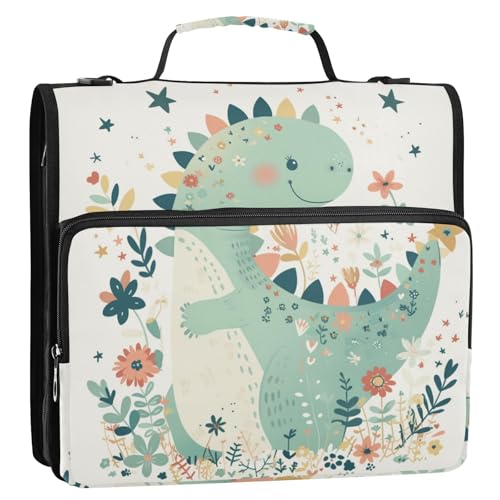 Cartoon-Baby-Dinosaurier-Ordner, kindlicher Kritzel-Stil, Pastellfarben, 3,8 cm, 3 Ringe, Ordner mit extra Taschen mit Schultergurt, wasserdichte Dokumenten-Organizer-Tasche für Schule und Büro Cartoon-Baby-Dinosaurier-Ordner, kindlicher Kritzel-Stil, Pastellfarben, 3,8 cm, 3 Ringe, Ordner mit extra Taschen mit Schultergurt, wasserdichte Dokumenten-Organizer-Tasche für Schule und Büro von Amooorous