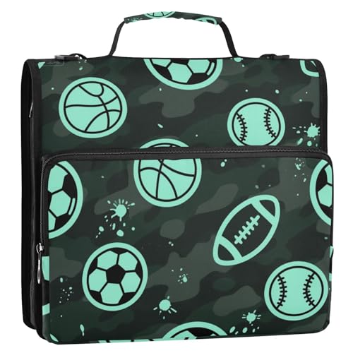 Cartoon-Baseballbälle, Camouflage, Blau, 3 Ringe, stabiler Reißverschluss, Ordner mit Schultergurt und Griff, wasserdicht, tragbar, für Zuhause, Reisen, sichere Aufbewahrungstasche für Mittelschüler Cartoon-Baseballbälle, Camouflage, Blau, 3 Ringe, stabiler Reißverschluss, Ordner mit Schultergurt und Griff, wasserdicht, tragbar, für Zuhause, Reisen, sichere Aufbewahrungstasche für Mittelschüler von Amooorous