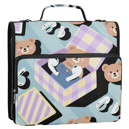 Cartoon-Bier-Kopfhörer, blau, 3-Ring-Ordner, Reißverschluss mit Schultergurt, mehrere Taschen, Dokumenten-Organizer, geeignet für Mittelschule, Carpeta con cremallera Cartoon-Bier-Kopfhörer, blau, 3-Ring-Ordner, Reißverschluss mit Schultergurt, mehrere Taschen, Dokumenten-Organizer, geeignet für Mittelschule, Carpeta con cremallera von Amooorous