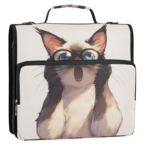 Cartoon Cute Cat Surprised 3.8 cm 3 Rings School Zipper Binder with Strap Multi-Pocket Portable Homravel Safe Storage Bag for School and Office Bolsa de almacenamiento de archivos von Amooorous