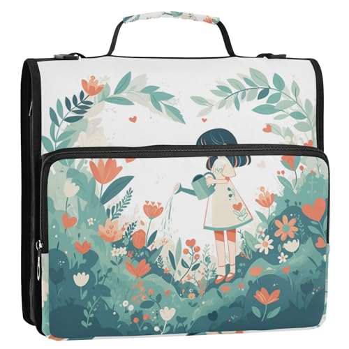 Cartoon Cute Girl 3 Ringe Reißverschluss Ordner mit Griff Multi-Pocket Dokumente Dateien Aufbewahrungstasche für Schule/Büro Gestor de encuadernación de documentos von Amooorous