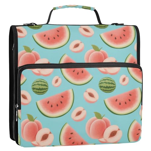 Cartoon Cute Pink Pfirsich-Wassermelonen-Ordner mit 3 Ringen, extra Taschen mit Griff und abnehmbarem Schultergurt, Dokumenten-Organizer für Büro, Schule, Organizer de la von Amooorous