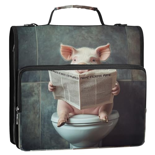 Cartoon Cute Pink Pig liest die Zeitung 3,8 cm 3-Ringe Schule Reißverschluss Ordner mit Schultergurt leicht zu tragen Dokumentenmappe Organizer für Mittelschüler Clip de Cremallera Cartoon Cute Pink Pig liest die Zeitung 3,8 cm 3-Ringe Schule Reißverschluss Ordner mit Schultergurt leicht zu tragen Dokumentenmappe Organizer für Mittelschüler Clip de Cremallera von Amooorous