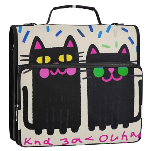 Cartoon-Katzen-Ordner mit 3 Ringen, Reißverschluss, mit Schultergurt und Griff, mehrere Taschen, Dokumentenmappe, Organizer für Büro, Schule, Cartera con cremallera Cartoon-Katzen-Ordner mit 3 Ringen, Reißverschluss, mit Schultergurt und Griff, mehrere Taschen, Dokumentenmappe, Organizer für Büro, Schule, Cartera con cremallera von Amooorous