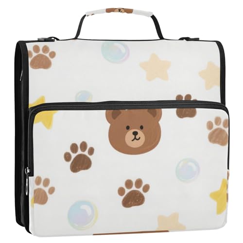 Cartoon-Mappe mit 3 Ringen, Motiv: süßer Braunbär, mit extra Taschen und Riemen, mehrere Taschen, Portfolio-Ordner für mittlere Schüler, Clip de cremallera resistente Cartoon-Mappe mit 3 Ringen, Motiv: süßer Braunbär, mit extra Taschen und Riemen, mehrere Taschen, Portfolio-Ordner für mittlere Schüler, Clip de cremallera resistente von Amooorous