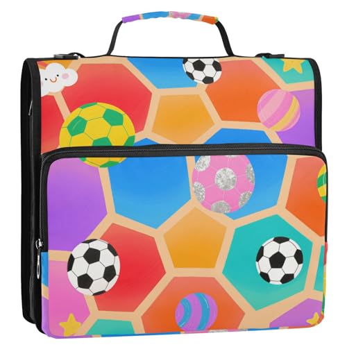 Cartoon-Organizer mit buntem Fußball, 3 Ringe, Büroordner mit Griff und abnehmbarem Schultergurt, Dokumenten-Organizer-Tasche für Mittelschüler, Encuadernador de Cartera von Amooorous