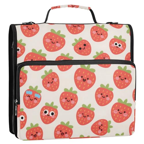 Cartoon-Organizer mit niedlichem Erdbeermotiv, 3,8 cm, 3 Ringe, Reißverschluss, Organizer mit Griff, Laege Kapazität, Dokumenten-Organizer, Tasche für Schule/Büro, Cremallera de Carpeta Cartoon-Organizer mit niedlichem Erdbeermotiv, 3,8 cm, 3 Ringe, Reißverschluss, Organizer mit Griff, Laege Kapazität, Dokumenten-Organizer, Tasche für Schule/Büro, Cremallera de Carpeta von Amooorous
