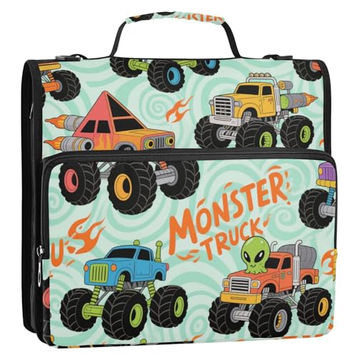 Cartoon-Truck-Ordner mit 3 Ringen, Reißverschluss, mit Schultergurt und Griff, inklusive Reißverschlusstasche, Portfolio für Mittelschule, Cartera con Cremallera von Amooorous
