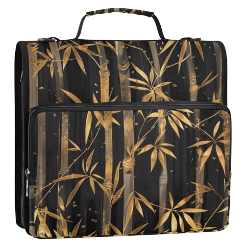 Chinesischer Organizer mit 3 Ringen, 3,8 cm, Schwarz und Gold, mit Gurt, Kapazität für Dokumente, Akten, Aufbewahrungstasche für Schule, Carpeta del organizador von Amooorous