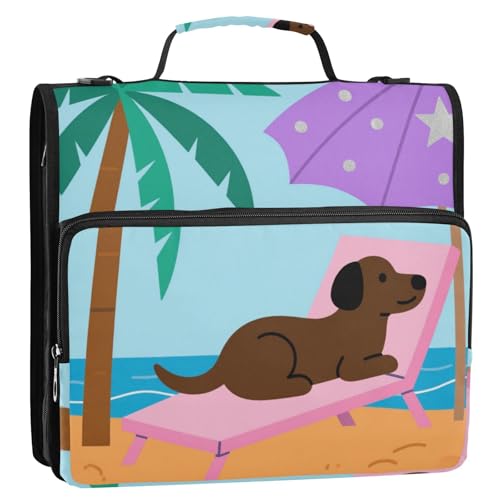 Clip de Cremallera Cartoon Hund am Strand, 3,8 cm, 3 Ringe, Reißverschluss mit Schultergurt, wasserdicht, Dokumentenmappe, Organizer für Schule und Büro, 3,8 cm Clip de Cremallera Cartoon Hund am Strand, 3,8 cm, 3 Ringe, Reißverschluss mit Schultergurt, wasserdicht, Dokumentenmappe, Organizer für Schule und Büro, 3,8 cm von Amooorous