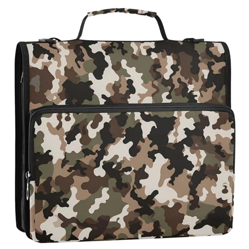 Clip de Cremallera escolar Dokumenten-Organizer mit 3 Ringen, robust, mit Schultergurt und Griff, wasserdicht, 3,8 cm, Camouflage-Muster, Braun Clip de Cremallera escolar Dokumenten-Organizer mit 3 Ringen, robust, mit Schultergurt und Griff, wasserdicht, 3,8 cm, Camouflage-Muster, Braun von Amooorous