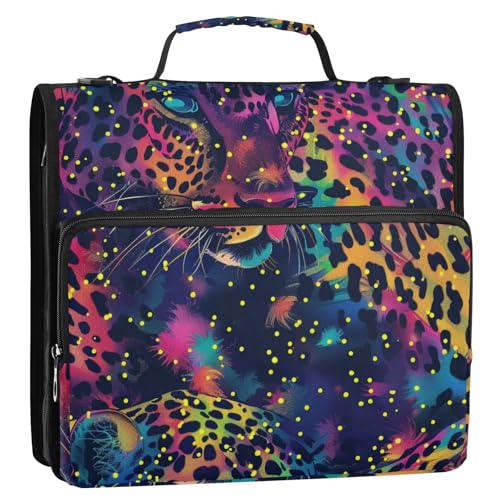 Cremallera de carpeta Ringbuch mit 3 Ringen, Reißverschluss, mit Schultergurt, mehrere Taschen, Schulbedarf, Organizer für Schule und Büro, Regenbogen-Glitzer, Leopardenmuster Cremallera de carpeta Ringbuch mit 3 Ringen, Reißverschluss, mit Schultergurt, mehrere Taschen, Schulbedarf, Organizer für Schule und Büro, Regenbogen-Glitzer, Leopardenmuster von Amooorous