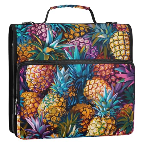 Cremallera de carpeta Ringbuch mit 3 Ringen, gelbe Ananas in Ölgemälde, mit extra Taschen und Schultergurt, leicht zu transportieren, Dokumenten-Organizer, Tasche für Schule und Büro von Amooorous