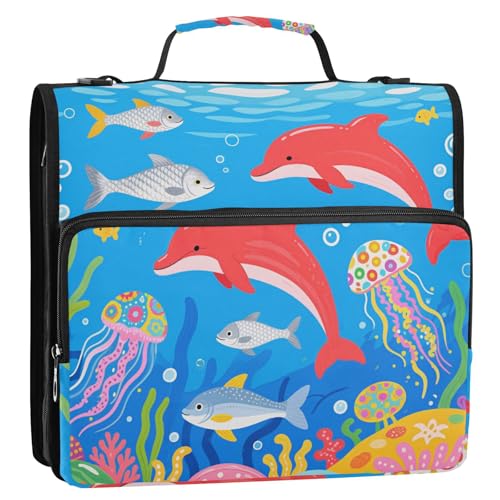 Dokumenten-Organizer, niedlicher roter Delfin, 3,8 cm, 3 Ringe, Reißverschluss, mit Griff, mehrere Taschen, Dokumenten-Organizer, geeignet für Mittelschule, Gestor de documentos von Amooorous