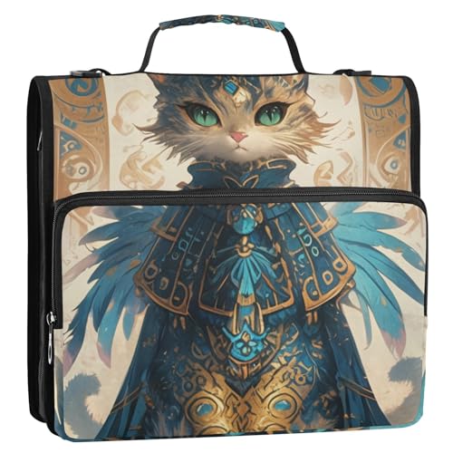 Dokumenten-Organizer-Tasche mit Katze mit Tribal-Muster und Federn, 3,8 cm, 3 Ringe, extra Taschen mit Griff und abnehmbarem Schultergurt, Dokumenten-Organizer-Tasche für Mittelschüler, Carpeta Dokumenten-Organizer-Tasche mit Katze mit Tribal-Muster und Federn, 3,8 cm, 3 Ringe, extra Taschen mit Griff und abnehmbarem Schultergurt, Dokumenten-Organizer-Tasche für Mittelschüler, Carpeta von Amooorous