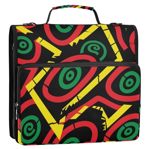 Dokumenten-Organizer mit 3 Ringen und Reißverschluss, geometrisch, Grün, Rot, Gelb, mit Schultergurt, mehrere Taschen, Dokumenten-Organizer für Mittelschule, Paquete de gestión de documentos von Amooorous
