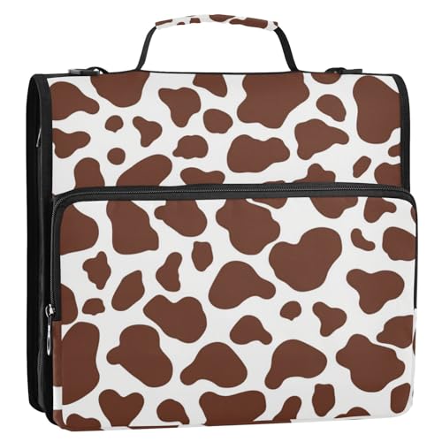 Dokumentenmappe mit 3 Ringen, 3,8 cm, brauner Kuhdruck, Organizer mit Gurt, mehrere Taschen, Dokumentenmappe, Organizer für Schule/Büro, Cartera Portátil Dokumentenmappe mit 3 Ringen, 3,8 cm, brauner Kuhdruck, Organizer mit Gurt, mehrere Taschen, Dokumentenmappe, Organizer für Schule/Büro, Cartera Portátil von Amooorous