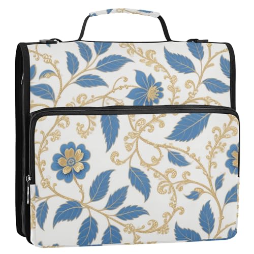 Dokumentenmappe mit 3 Ringen, Reißverschluss, mit Griff und abnehmbarem Schultergurt, mehrere Taschen, Dokumentenmappe, Organizer für Mittelschüler, Blau und goldfarben Dokumentenmappe mit 3 Ringen, Reißverschluss, mit Griff und abnehmbarem Schultergurt, mehrere Taschen, Dokumentenmappe, Organizer für Mittelschüler, Blau und goldfarben von Amooorous