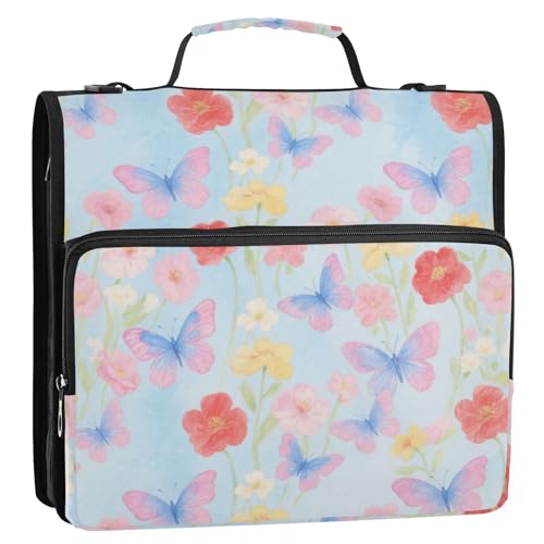 Dokumentenmappe mit 3 Ringen, mit extra Taschen und Riemen, für Schule, Büro, Rosa / Violett Dokumentenmappe mit 3 Ringen, mit extra Taschen und Riemen, für Schule, Büro, Rosa / Violett von Amooorous